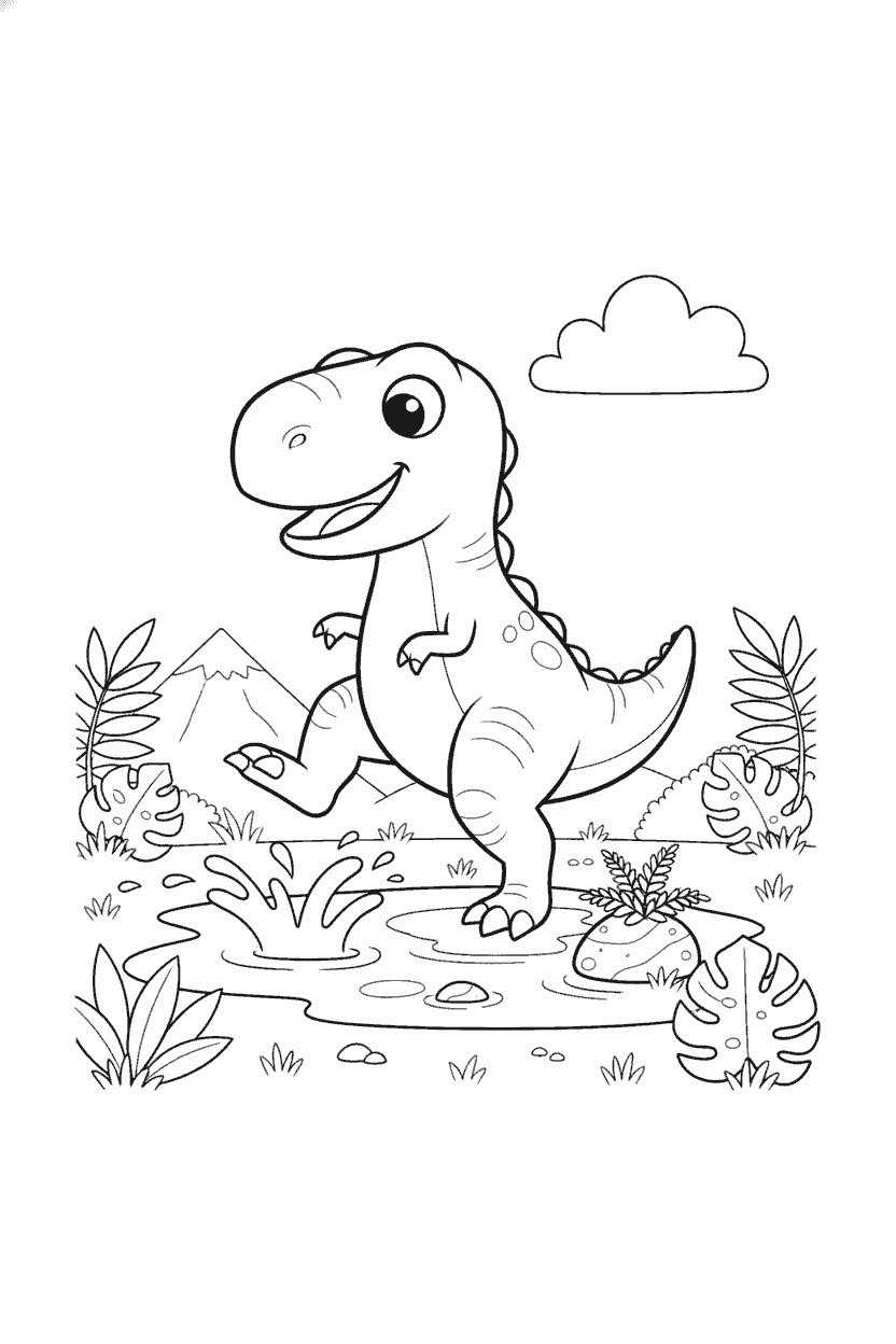 Dinosaurus kleurplaat voorbeeld 2, gratis te printen op A4