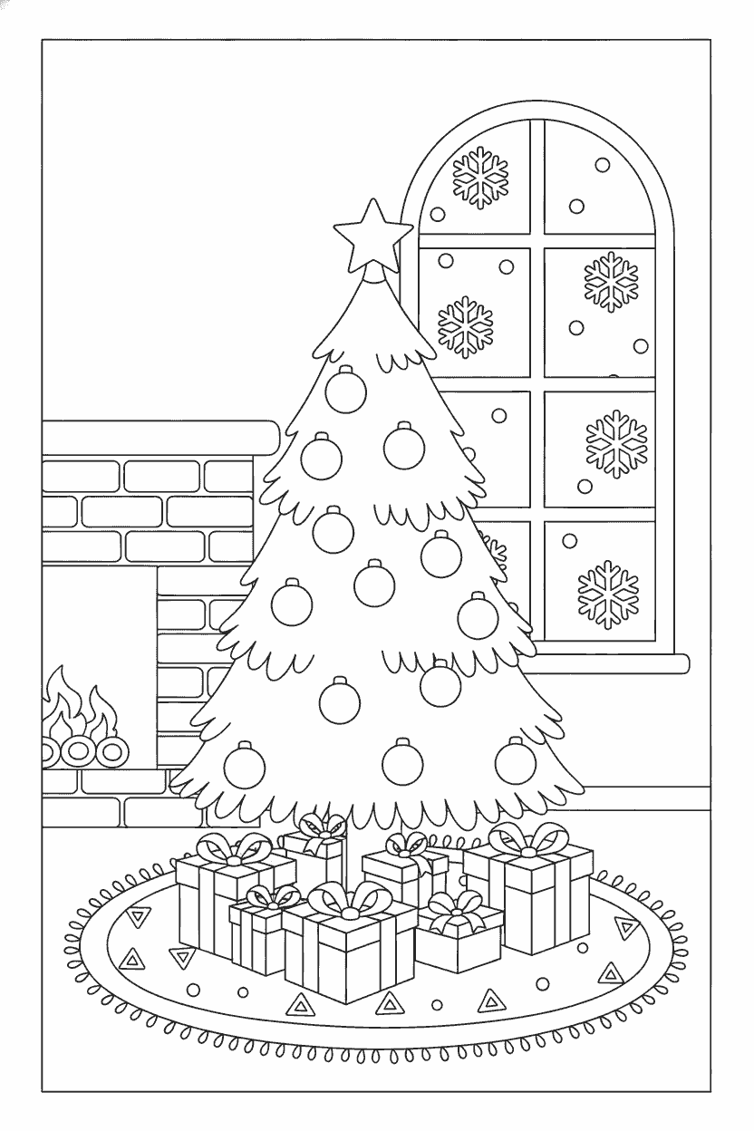 Kerst kleurplaat voorbeeld 2, gratis te printen op A4