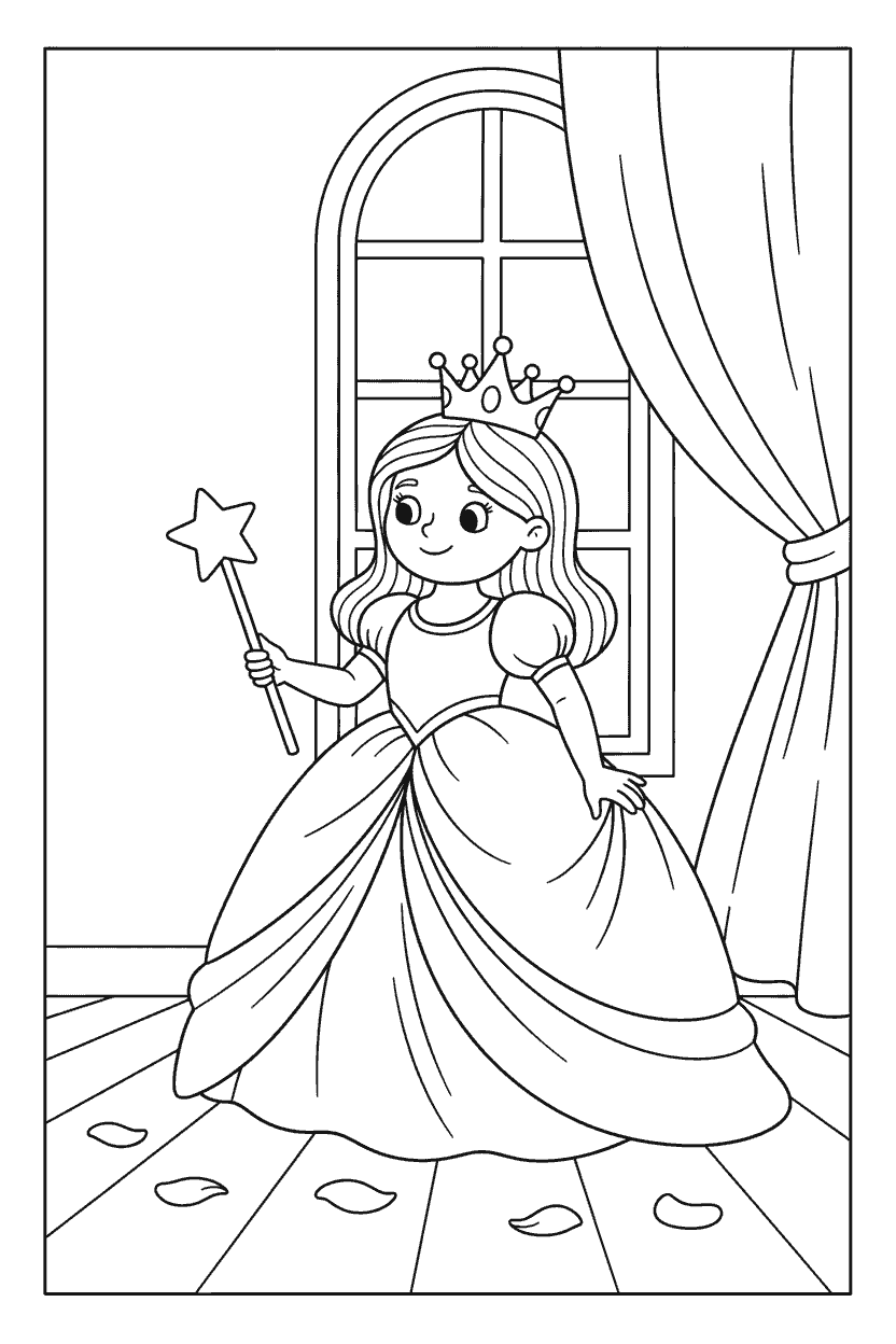 Prinses kleurplaat voorbeeld 2, gratis te printen op A4