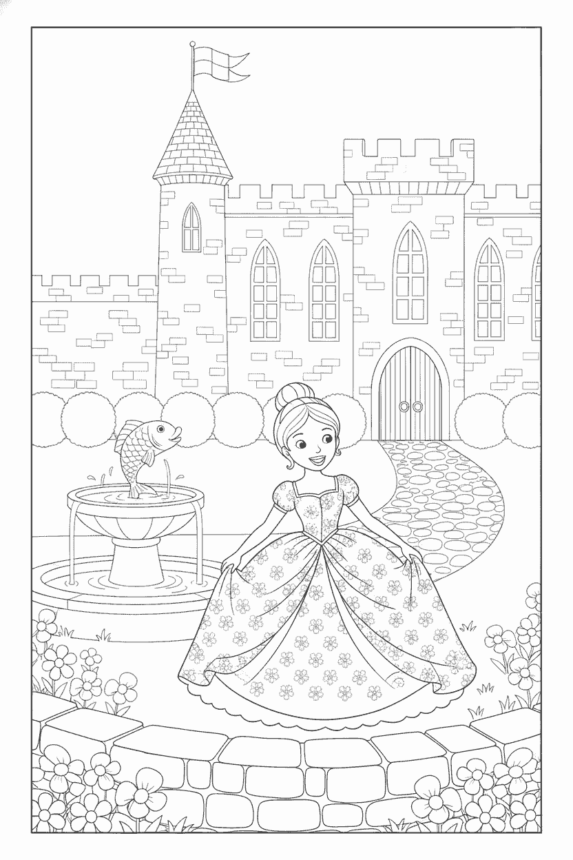 Prinses kleurplaat voorbeeld 3, gratis te printen op A4