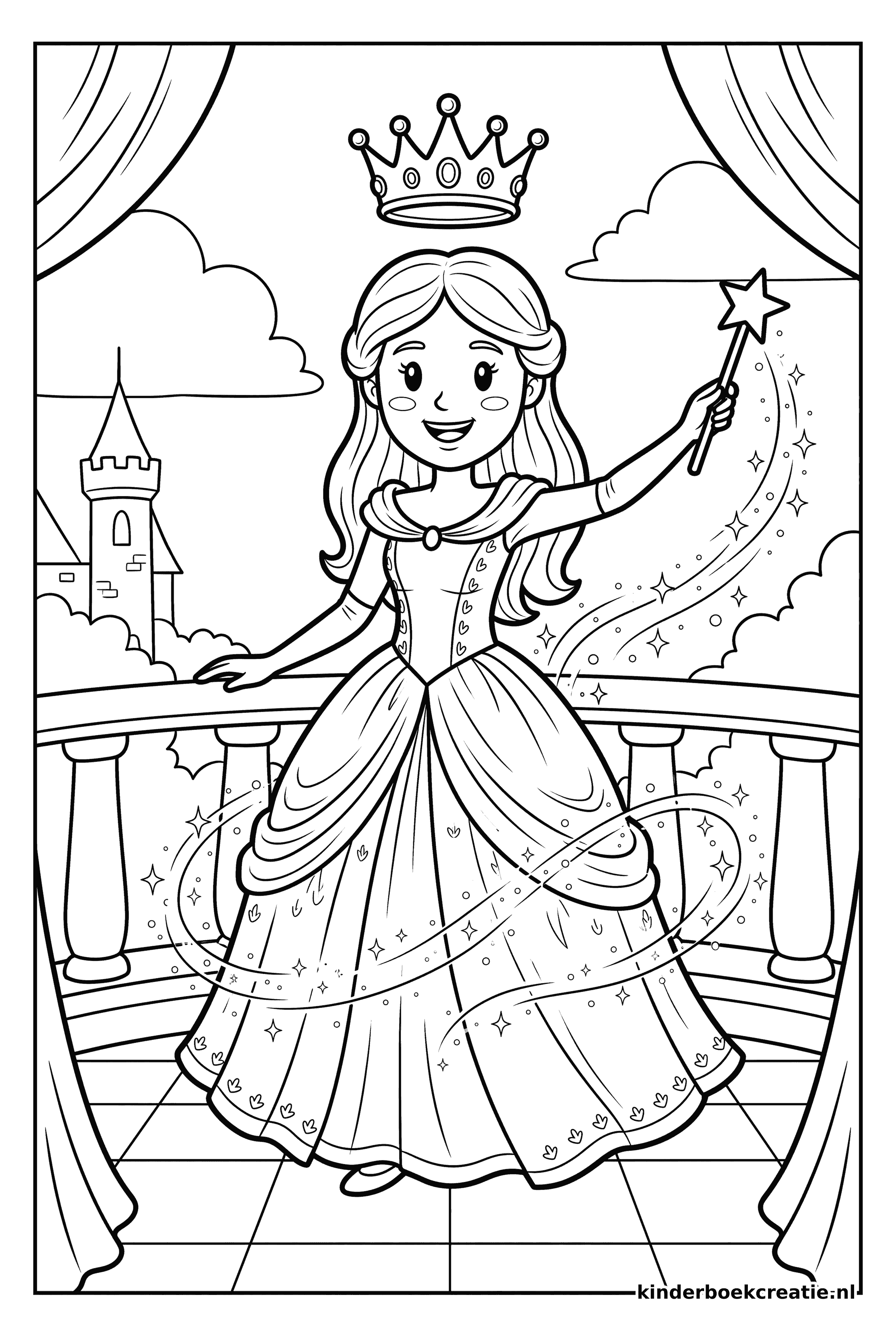 Prinses kleurplaat voorbeeld 4, gratis te printen op A4