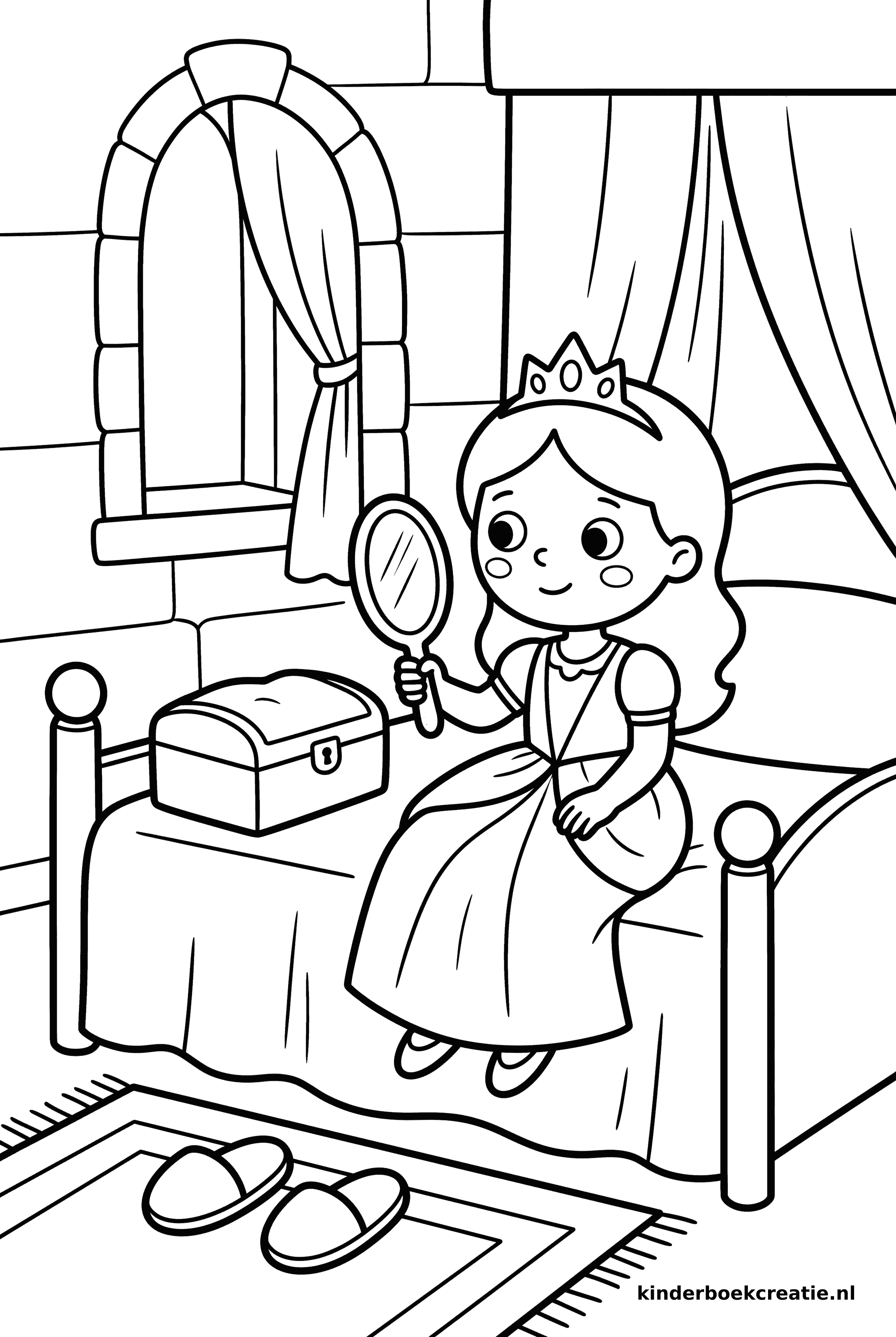 Prinses kleurplaat voorbeeld 7, gratis te printen op A4
