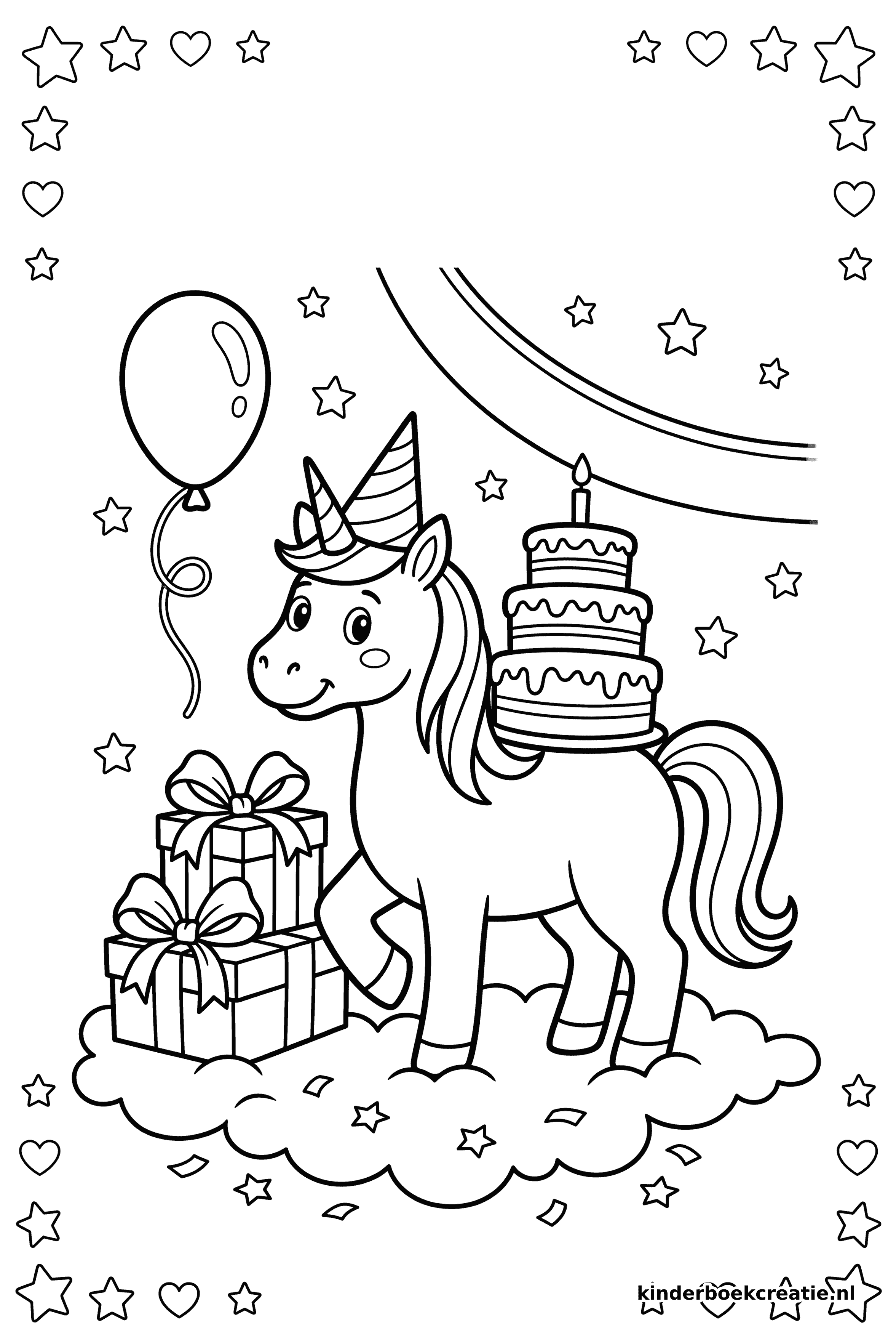 Unicorn kleurplaat voorbeeld 8, gratis te printen op A4