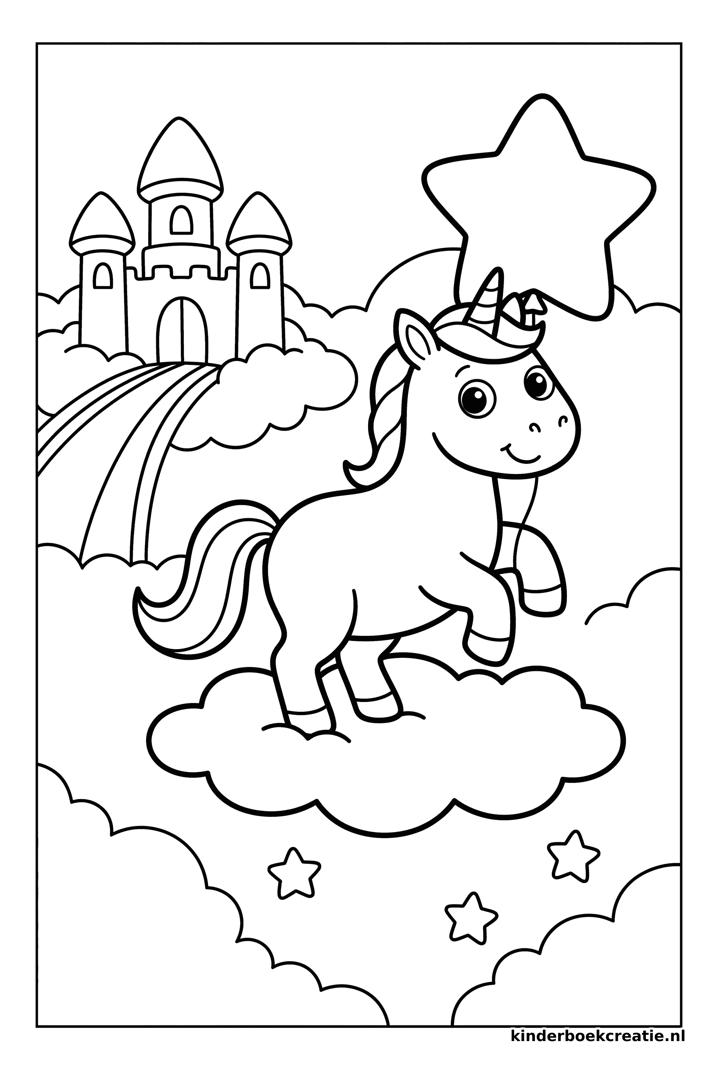 Unicorn kleurplaat voorbeeld 9, gratis te printen op A4