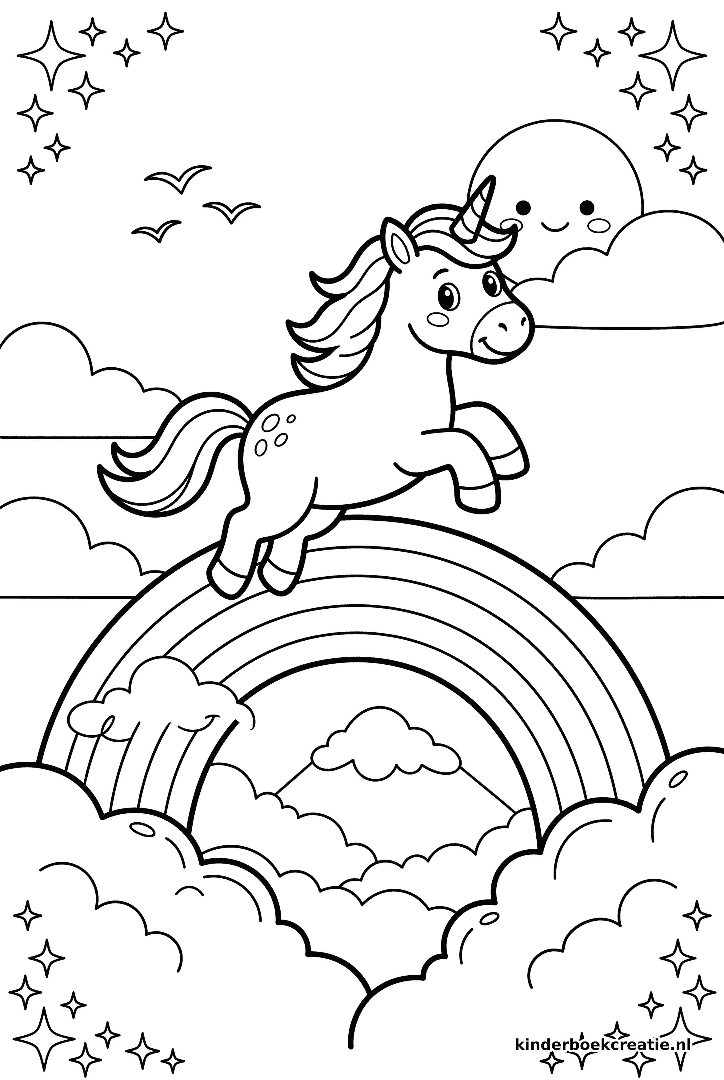 Unicorn kleurplaat voorbeeld 10, gratis te printen op A4