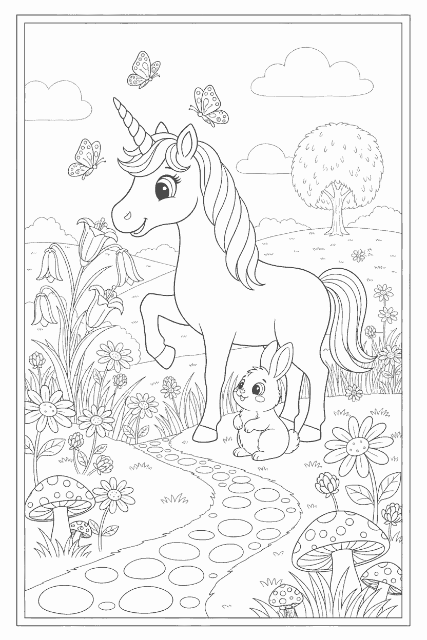 Unicorn kleurplaat voorbeeld 3, gratis te printen op A4