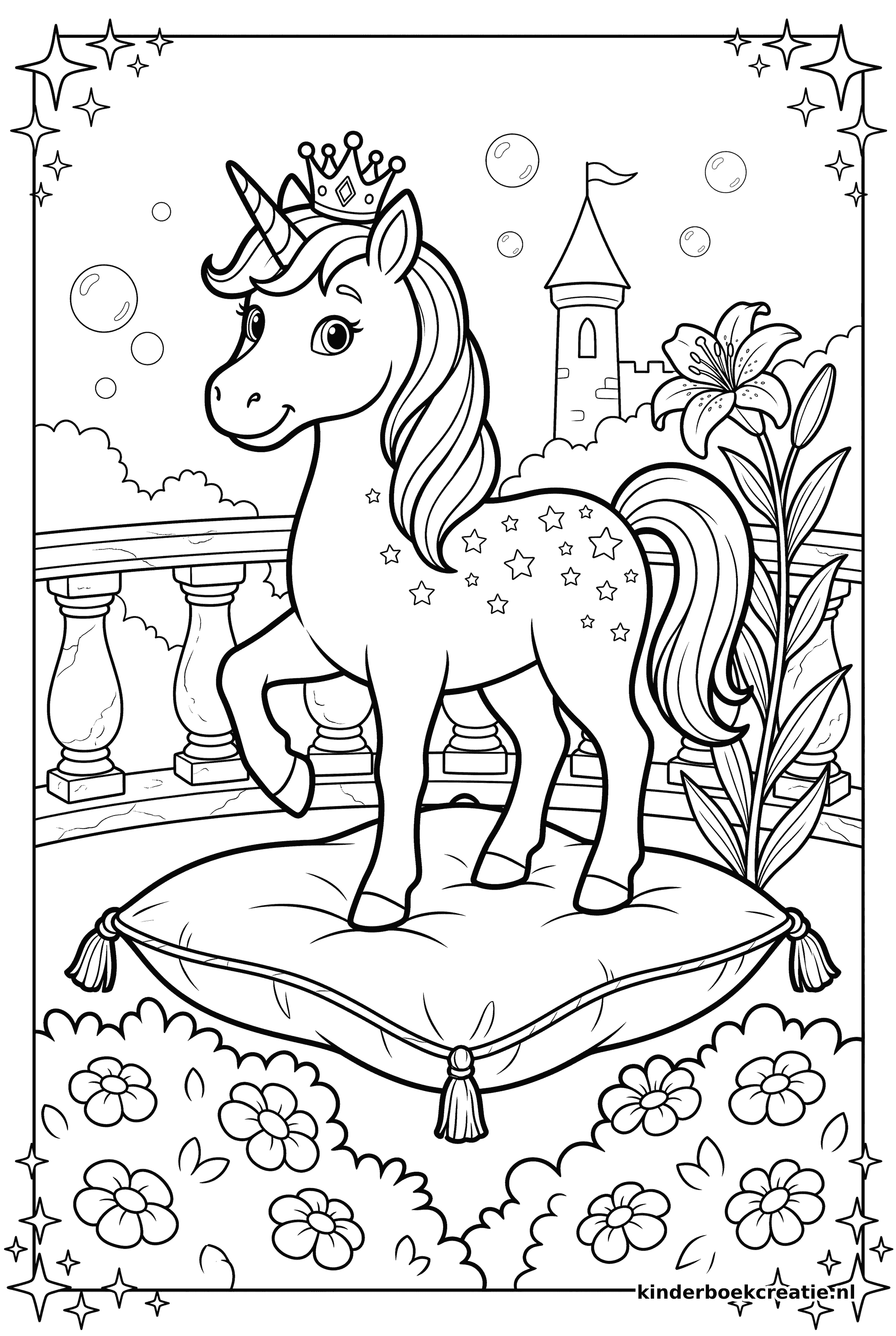 Unicorn kleurplaat voorbeeld 4, gratis te printen op A4