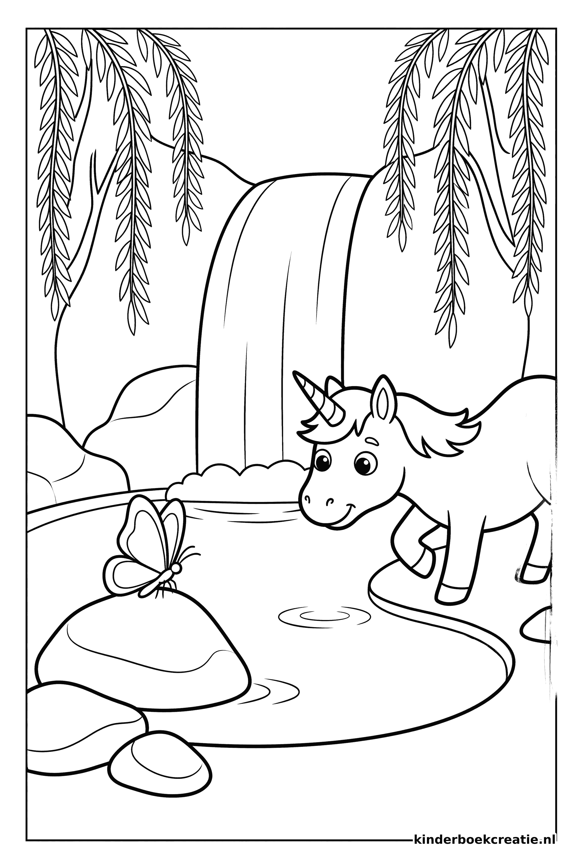 Unicorn kleurplaat voorbeeld 6, gratis te printen op A4