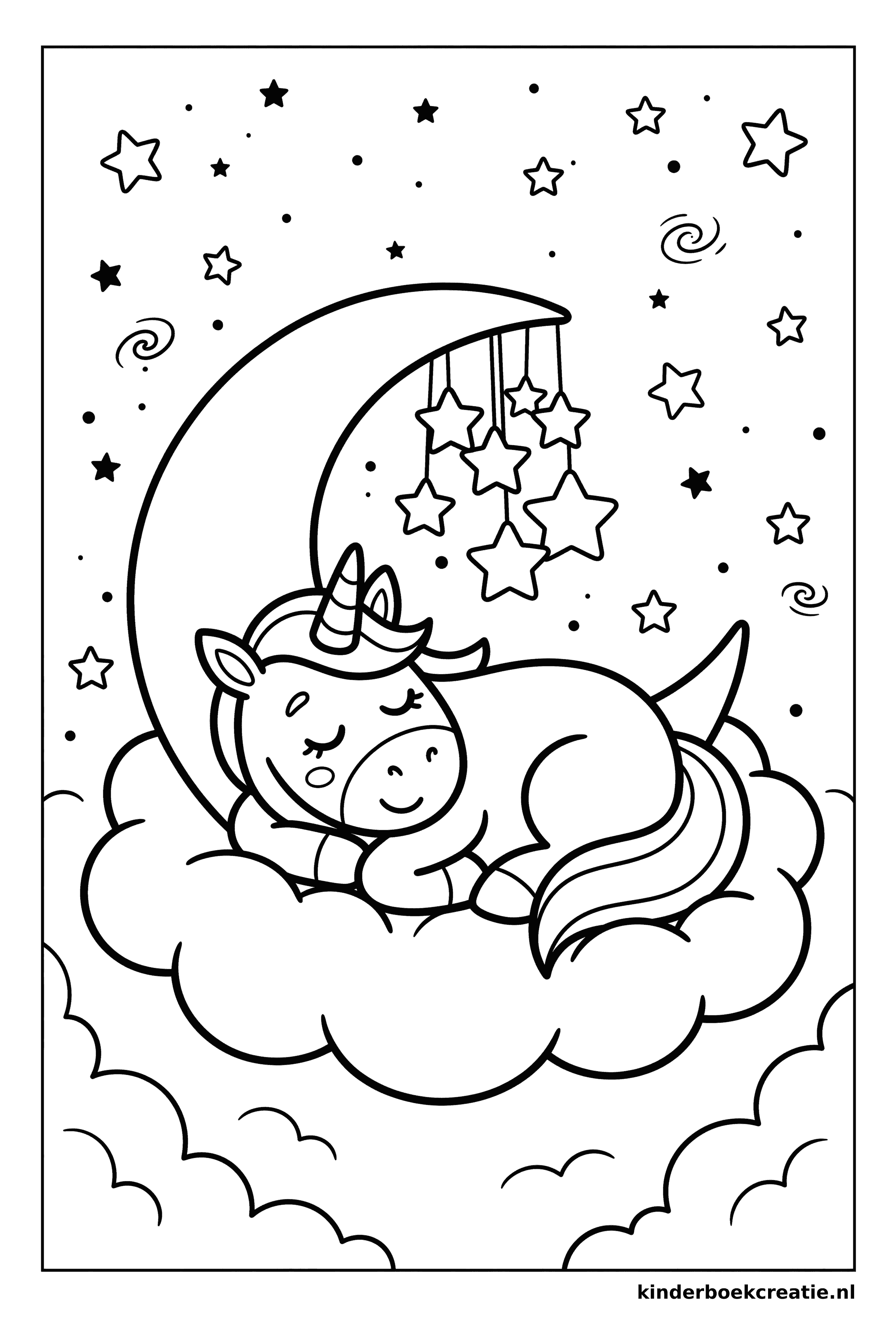 Unicorn kleurplaat voorbeeld 7, gratis te printen op A4