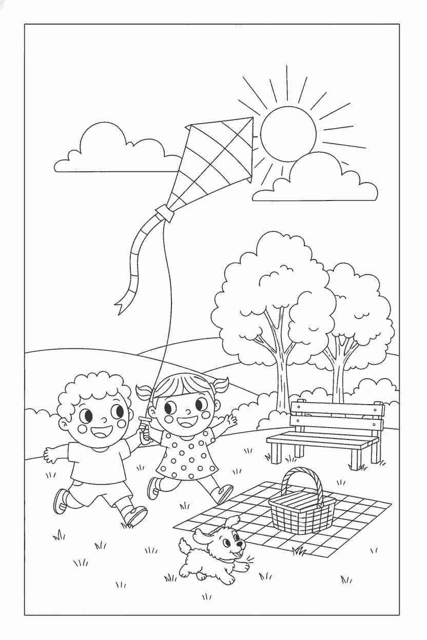 Zomer kleurplaat voorbeeld 3, gratis te printen op A4