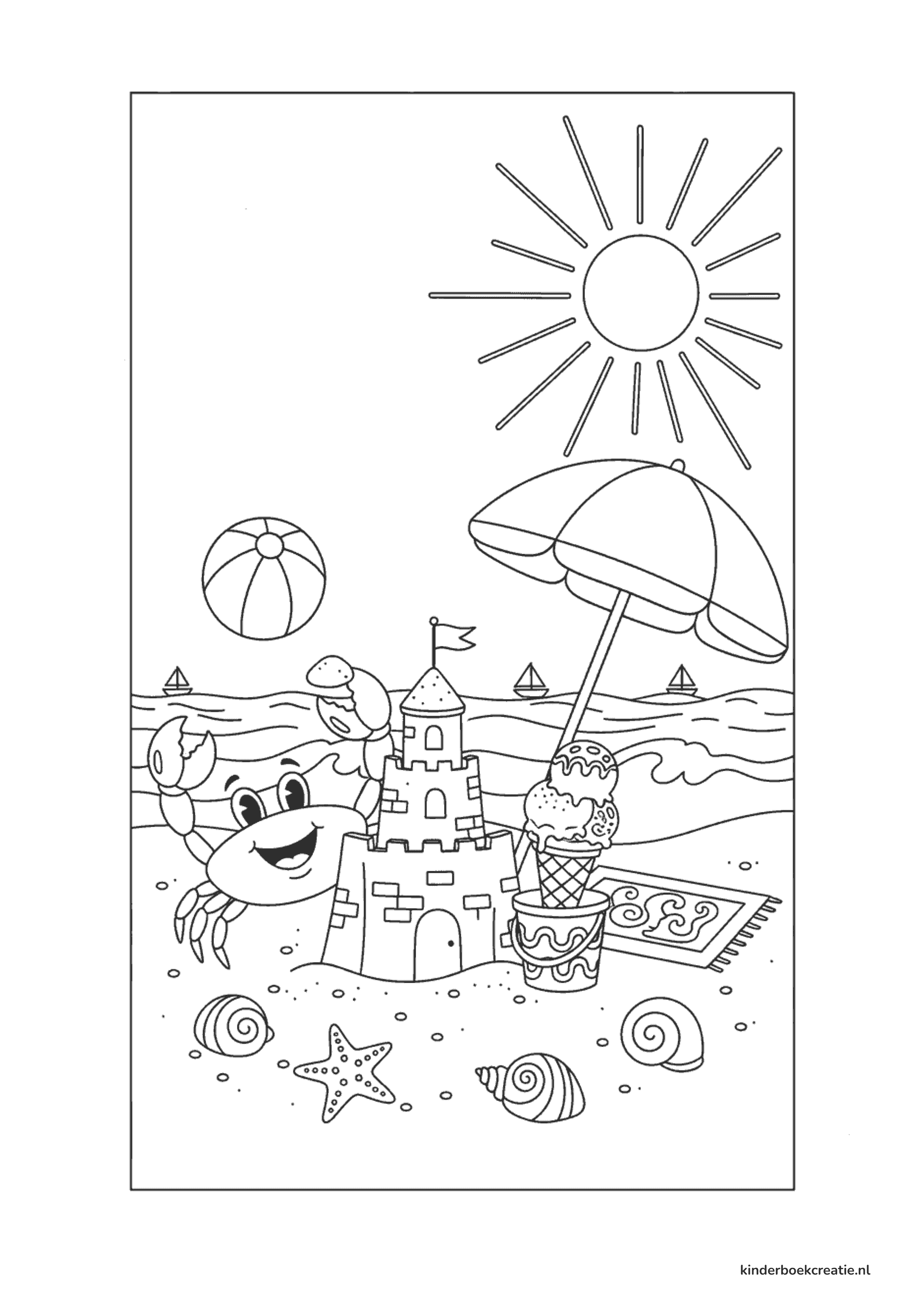 Voorbeeld van een zomer kleurplaat om gratis te printen